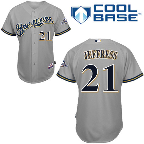 Jeremy Jeffress #21 mlb Jersey-Milwaukee Brewers Women's Authentic Road Gray Cool Base Baseball Jersey